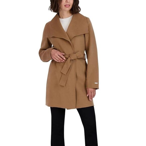 Tahari • Brown faux wool wrap belted peacoat - Picture 1 of 9